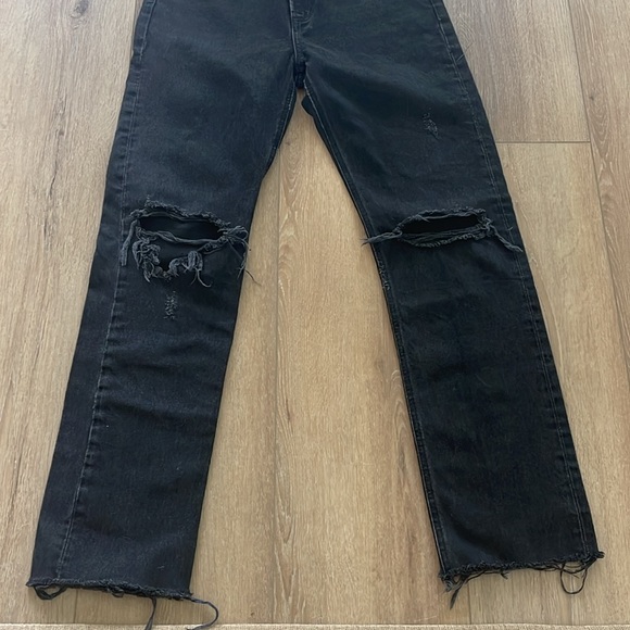 Agolde Black Distressed High Rise Straight Leg Fray Hem Cherie Jeans | 28 - Picture 9 of 10